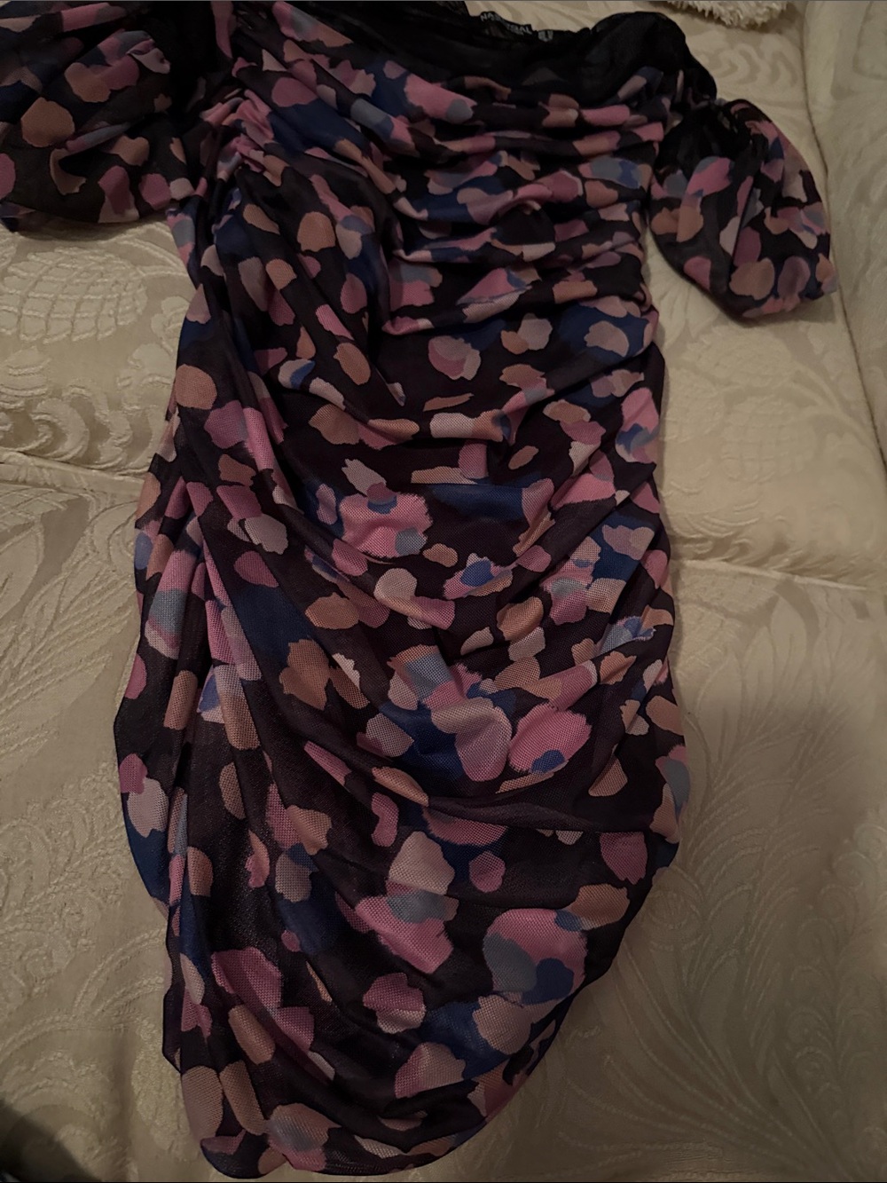 Nasty Gal Black Midi Dress with Pink and Blue Floral Print